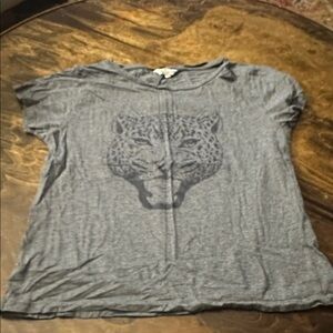 French Connection Gray Leopard Face Graphic Tee Xs